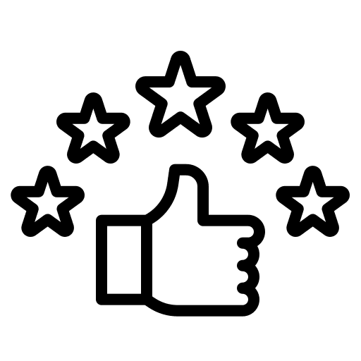 Thumbs up icon with five stars, symbolizing customer satisfaction and quality service for My Best Cleaners' pickup and delivery laundry services.